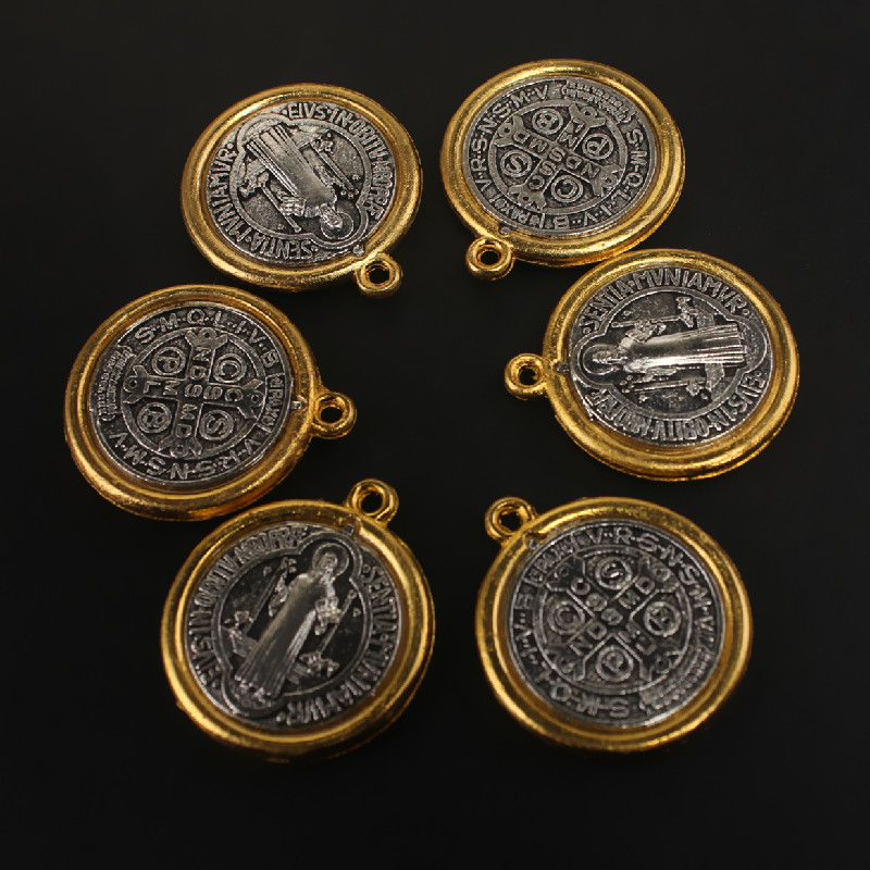 3D Printing Jewellery - 6ชิ้น3D เงินชุบทองสีห่อขอบ Saint benedict Exorcist จี้โลหะผสม