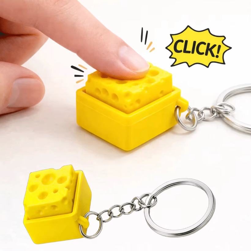 3D Printing Plastic - พวงกุญแจรูปคีย์บอร์ดชีสขนาดเล็ก 3 มิติ ของเล่นคลายเครียด ของขวัญ พวงกุญแจ