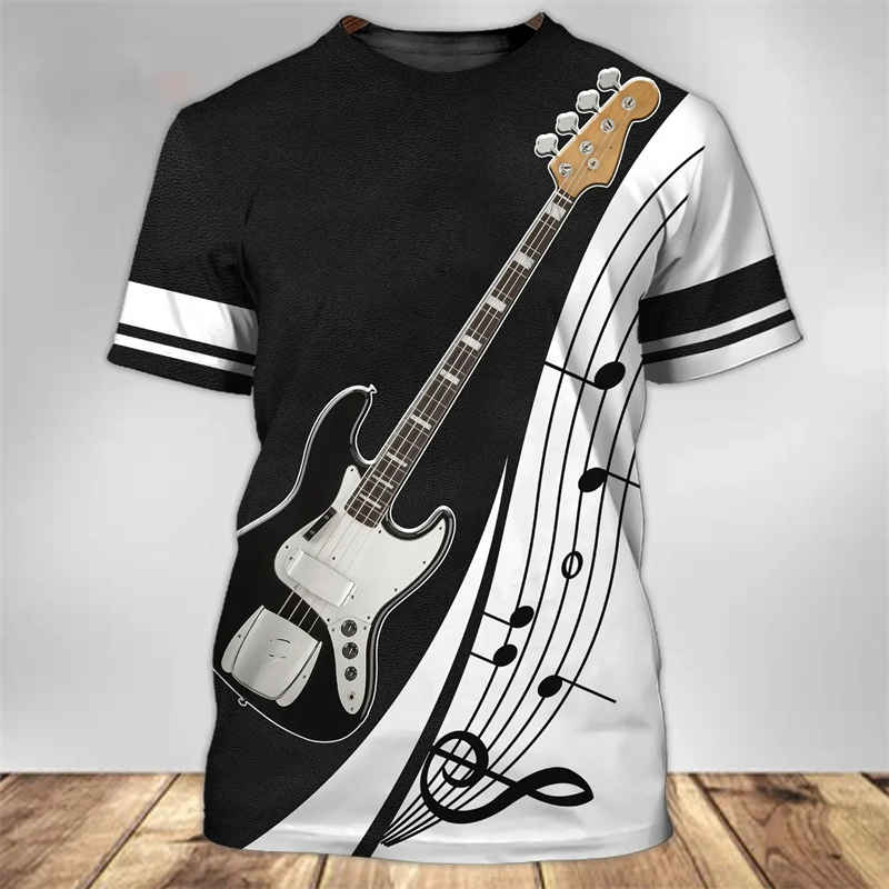 3D Printing Guitar - เสื้อยืดแฟชั่นพิมพ์ลายกีตาร์3D สำหรับผู้ชายเสื้อฮิปฮอปสตรีทฮาราจูกุเพลงฮิปฮอปสตรีทเสื้อคอกลมแขนสั้นลำลองสำหรับผู้หญิงเสื้อยืดฤดูร้อน