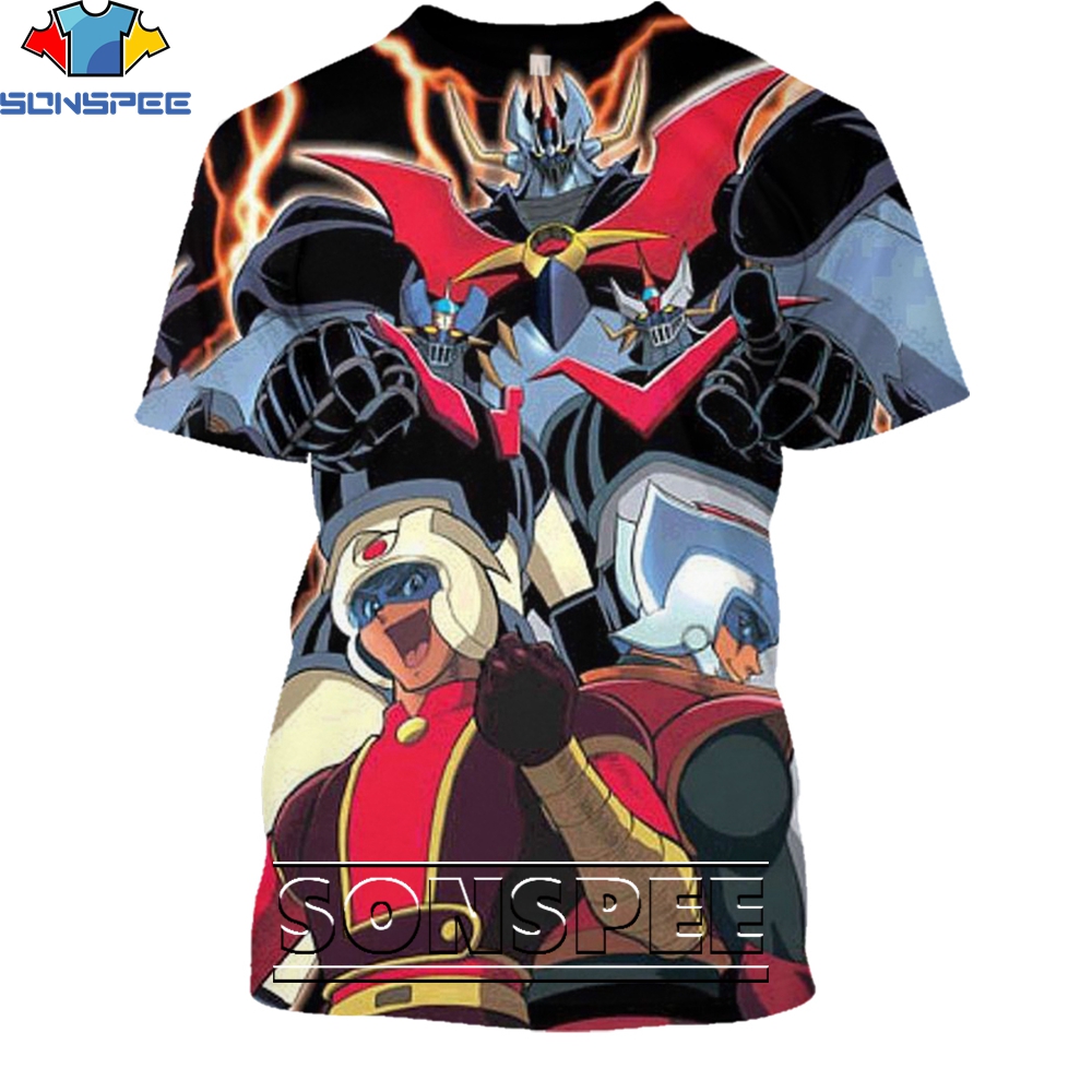 3D Printing Z Hop - SONSPEE ผู้ชายเสื้อยืด3D พิมพ์ย้อนยุคคลาสสิกอะนิเมะ Mazinger Z Goldorak