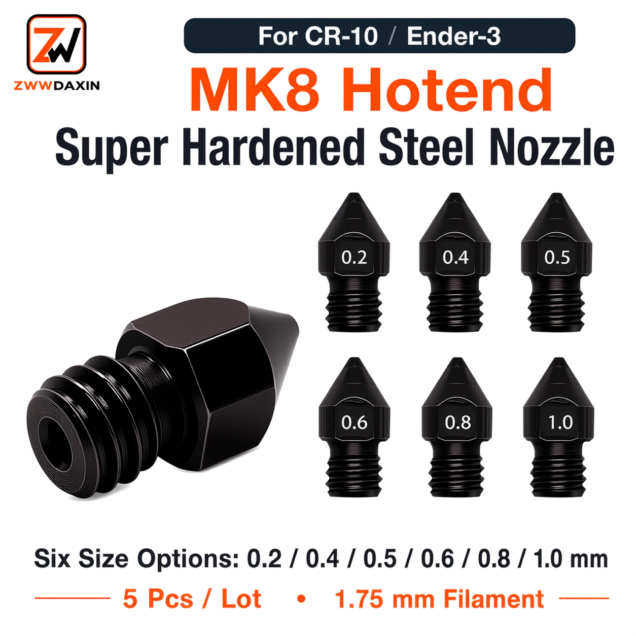 3D Printing News - หัวฉีดเหล็กแข็งพิเศษ MK8 5 ชิ้น/ล็อต ฮาร์ดเรพแร็พ 1.75