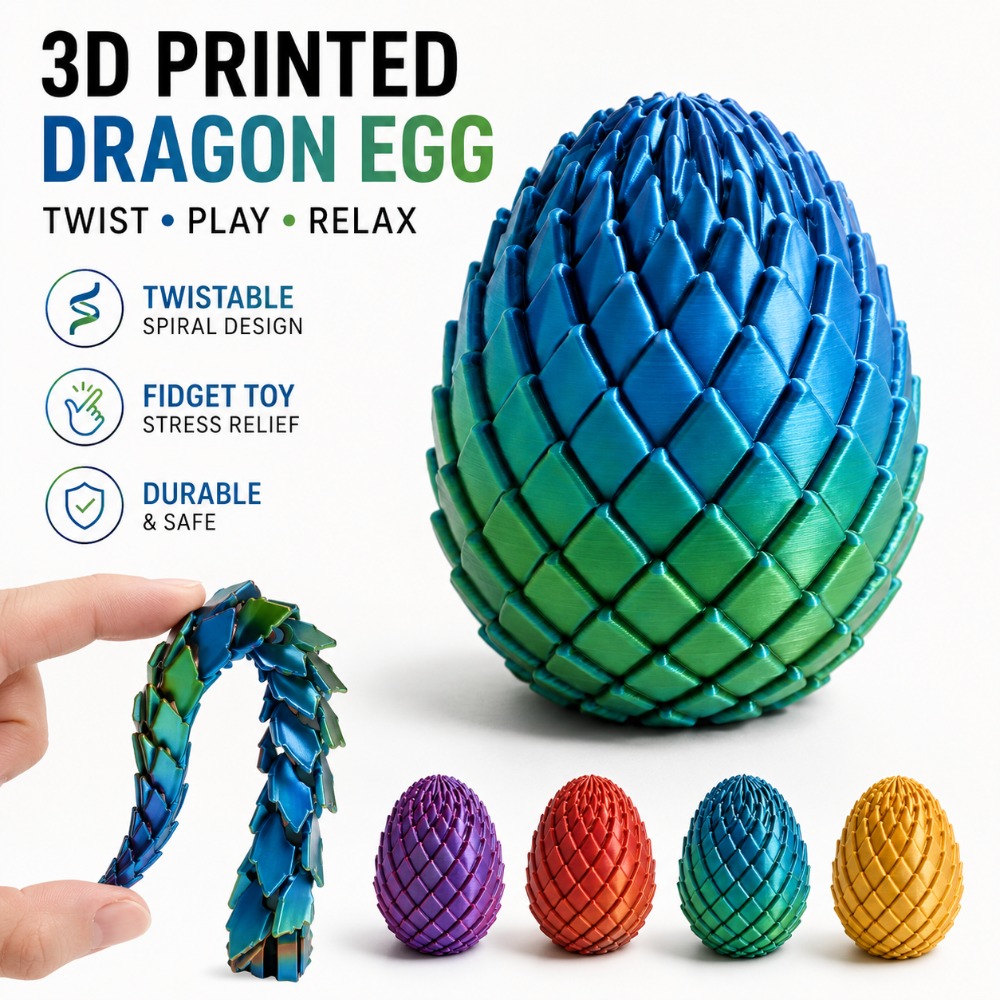 3D Printing Gif - ของเล่นไข่มังกร 3 มิติ พิมพ์ลาย 7.5/5.5 ซม.