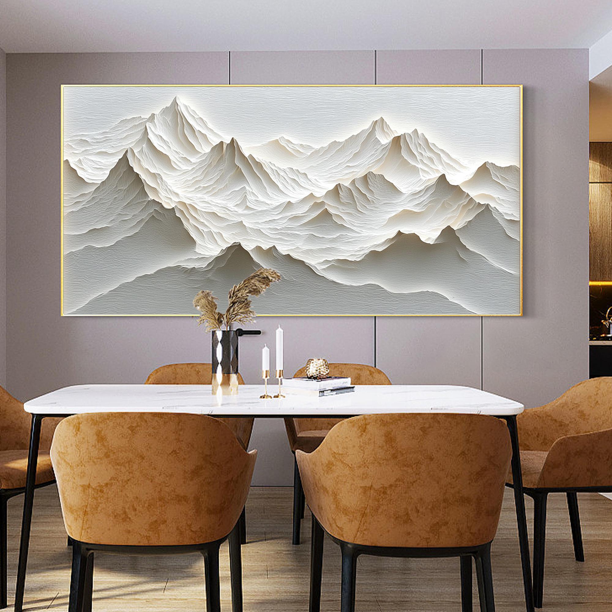 3D Printing Wall - โปสเตอร์ภาพพิมพ์ศิลปะภูเขาแบบมินิมอลสมัยใหม่ ภาพวาดภูเขาแบบ 3 มิติ พื้นผิวสีขาว ภาพวาดบนผ้าใบตกแต่งผนังบ้านเรียบง่าย