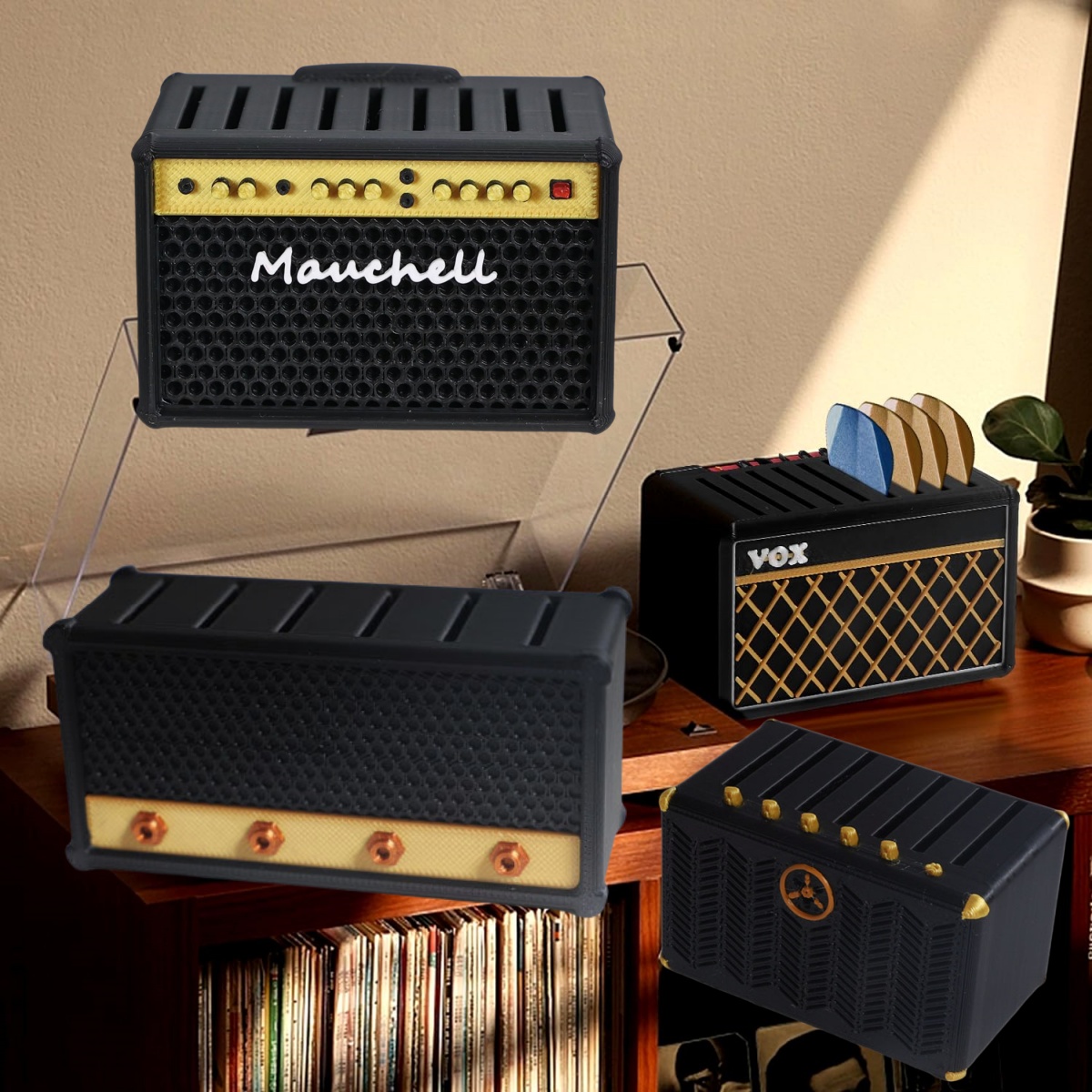 3D Printing Guitar - ที่วางปิ๊กกีตาร์, ที่วางปิ๊กลำโพงแอมป์พิมพ์ 3 มิติ/การออกแบบรูปร่างลำโพงสำหรับผู้เล่นกีตาร์และกล่องเก็บของคนรักดนตรี