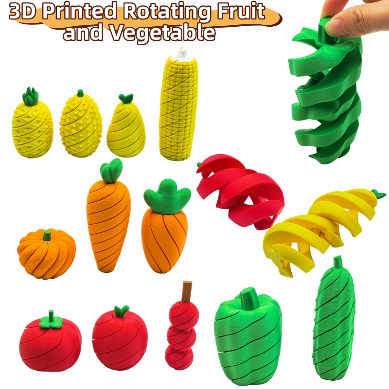 3D Printing Gif - ชุดของเล่นบรรเทาความเครียดรูปผลไม้และผักพิมพ์ 3 มิติ หมุนได้ ใช้ตกแต่งบ้าน งานปาร์ตี้