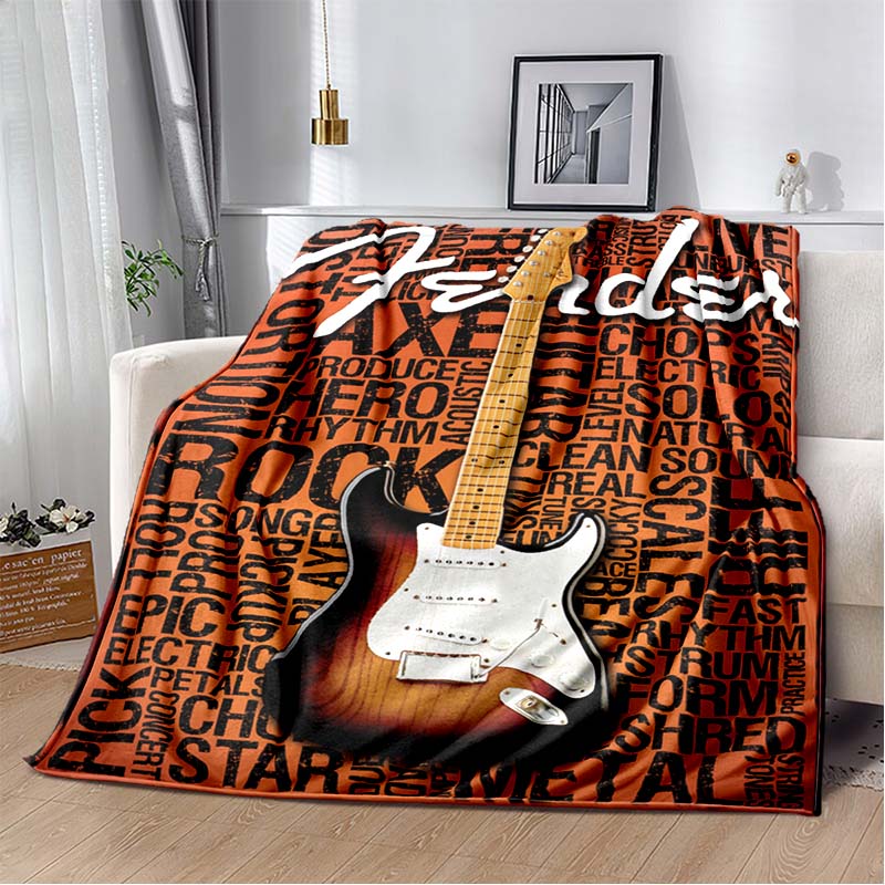 3D Printing Guitar - ผ้าห่มลายกีตาร์ร็อกวินเทจ 3 มิติ นุ่มสบาย เหมาะสำหรับห้องนั่งเล่น ห้องนอน