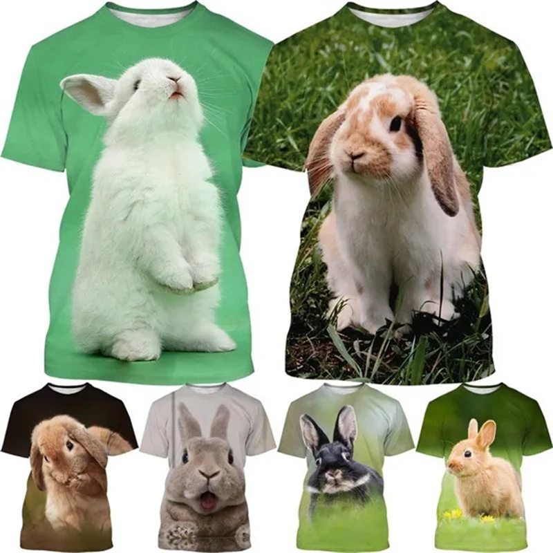 เสื้อยืดลายการ์ตูนสัตว์พิมพ์รู - 3D Printing Rabbit บทวิจารณ์และราคา